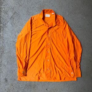 Vintage Damon Quilseta Orange Nylon Button Down Shirt Mens Large 70s Retro